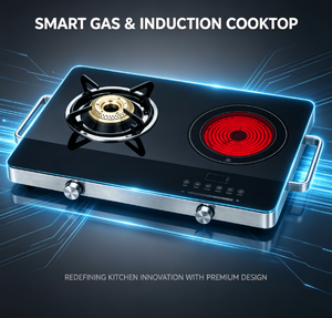 Table de cuisson hybride portable gaz et infrarouge, design 2-en-1, verre de qualité A, commande tactile et <span class=keywords><strong>à</strong></span> bouton, pour cuisines domestiques - Product Image 5