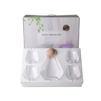 Carafe en cristal de diamant en verre sans plomb, bouilloire à eau, pichet avec couvercle en bois et tasses, soufflé à la bouche, ensembles modernes pour le café et le thé