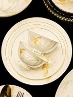 Service de vaisselle en porcelaine fine motif fleur d'oranger, design européen, résistant au lave-vaisselle, peint à la main, bord doré, vaisselle florale pour la maison et les mariages