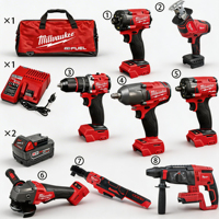 Новинка: Набор инструментов Milwaukee M-18 Fuel из 8 предметов, полный комплект с 2 аккумуляторами и 1 зарядным устройством, беспроводная шлифовальная машина, гаечный ключ, набор электроинструментов 18В