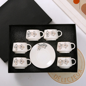 European Style Tea <b>Cups</b> <b>Set</b> of 6 Gold Flower Coffee <b>Cup</b> and Saucer <b>Set</b> - Product Image 2