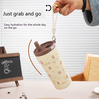 Tasse Thermos Portable en Acier Inoxydable à Motif Dessin Animé, Gobelet Isotherme Sous Vide pour Café, Tasse à Double Ouverture Portable pour Bureau et Enfants