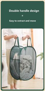 Portable Folding <b>Laundry</b> Hamper with Handle Mesh Washing <b>Basket</b> Convenient & Easy to Carry - Product Image 4