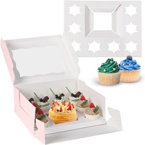 Scatola Bento per Torte e Cupcake con Finestra Trasparente per Torte da 4 Pollici e 8 Cupcake, Confezione Regalo per Prodotti da Forno, Ideale per Picnic - Product Image 1