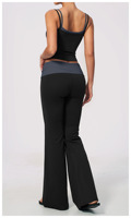 Ensemble de yoga 2 pièces pour femme, color block, avec débardeur court à double bretelle et pantalon de yoga évasé à taille repliée, doux et extensible, tenue de sport et fitness