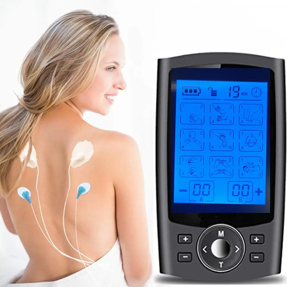 Mini instrumento de fisioterapia para massagem, equipamento de fisioterapia com 24 modos de massagem e estimulação de canal duplo, equipamento de acupuntura