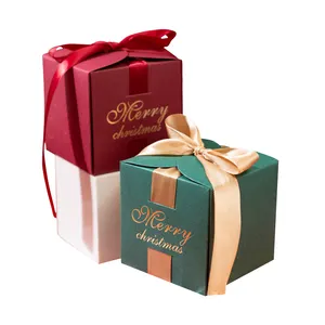 Custom christmas festival colorful art paper boxes packaging apple sweets candy chocolate nuts gifts box with decoration ribbon