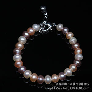 Zhuji Wholesale 7-8mm Flat Round Mixed Color Real <b>Freshwater</b> <b>Pearl</b> <b>Bracelet</b> Women's Jewelry Gift - Product Image 1