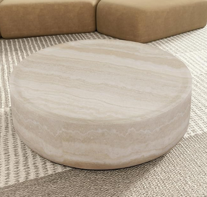 Ronde salontafel met marmerpatroon, trommelvormige salontafel, cocktailtafel van glasvezel, middentafel voor woonkamer of kantoor - Product Image 3