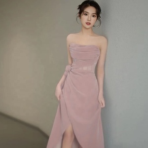 Vestido de Novia <span class=keywords><strong>Rosa</strong></span>, Elegante, Ligero, de Lujo, Sexy, sin Tirantes, Largo, con Abertura, para Banquete, Vestido de Compromiso - Product Image 3