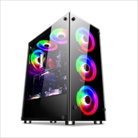 Boîtier de PC de jeu ATX de bureau avec ventilateurs RGB de 120 mm, panneau frontal en verre trempé