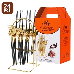 Set di Posate in Acciaio Inox Quattro Pezzi Stile Cucina Occidentale Portoghese, Set da 24 Pezzi con Portaposate e Scatola Regalo - Product Image 3