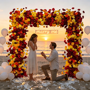 Suministro al por mayor de arco floral personalizable con rosas de seda y flores de loto en tonos cálidos de otoño, ideal para bodas o graduaciones. - Product Image 2