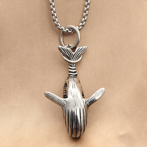 yunnique Stainless Steel Whale Pendant Necklace Men's Retro Animal Shape Fashion Jewelry Ocean Theme Geometric Design - Product Image 1