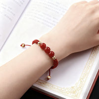 Bracelet ethnique tressé à la main en corde rouge réglable avec corail 8 mm, porte-bonheur pour femme, cadeau tendance