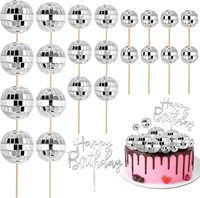 23 décorations de gâteau en forme de boule disco argentée, pics à cupcakes Joyeux Anniversaire, thème disco années 70, pour fête d'anniversaire