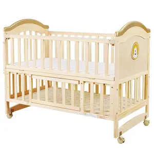 Real Wood Crib Environmental Protection Wave Children Bed Variable Bed Desk Baby Cradle Crib