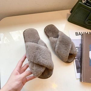 Pantoufles en peau <span class=keywords><strong>de</strong></span> <span class=keywords><strong>mouton</strong></span> floue à la maison pour femmes - Product Image 4