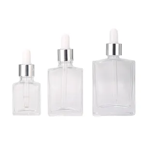 Square Essential Oil Dropper Cosmetic Glass Bottle 15ml 30ml 60ml Rectangle Glass Dropper Bottle For Hair Oil