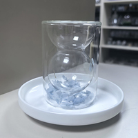 Tasse à thé en verre de notre usine, 41 ans d'expérience, nouvelle arrivée, style dessin animé à motifs intérieurs variés, tasse à thé à double paroi, capacité 50/100 ml