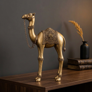 Statue de chameau en métal plaqué or CGH, ornement moderne poli miroir avec chaîne de couverture, cadeau de camping personnalisable et écologique - Product Image 6