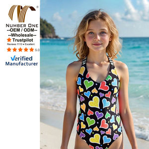 2026年新作 子供用ワンピース水着 可愛いハート柄ショルダーストラップ 8-12歳 女の子用水着 - Product Image 1