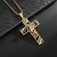 Vente en gros de collier pendentif croix de jésus vintage en acier inoxydable personnalisé collier de foi pendentif croix creuse pour hommes