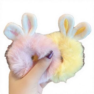 Serre-têtes en tissu avec oreilles de lapin en peluche, ornés de diamants et de perles, pour mariée, style mignon et doux, vente en gros - Product Image 1