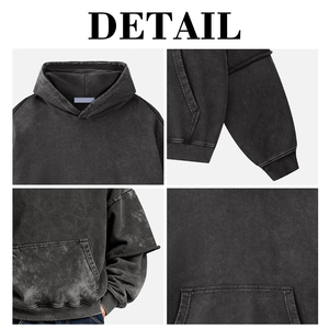 Pull-over homme KINGSEN vintage en coton éponge brodé, délavé à l'acide, à ourlet brut, manches superposées, épais, pour l'hiver - Product Image 6