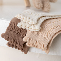Chaussettes mi-mollet pour femmes, tendance, en coton tricoté, à motif torsadé, avec bordure en dentelle, absorbantes, motif uni, décontractées