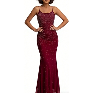 Women's Rhinestone Embellished Maxi Dress <b>Spaghetti</b> <b>Strap</b> Bodycon Evening Gown With Open Back Dresses Fashion - Product Image 3