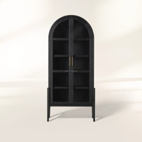 Bibliothèque en chêne cintrée avec portes vitrées pour villa, bibliothèque ouverte Hattie, vitrines hautes à portes vitrées, armoires de classement en bois, buffets