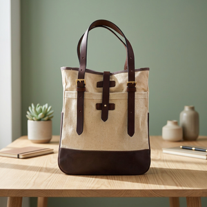 Khaki <b>Canvas</b> Tote Bag Medium Size Zipper Closure Durable & Washable High Quality Shopping Bag - Product Image 5
