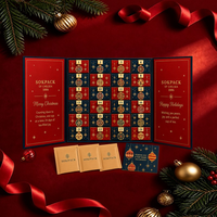Boîte de calendrier de l'avent de Noël à double ouverture personnalisée, boîte de compte à rebours de 24 jours en carton, emballage cadeau surprise pour café et thé