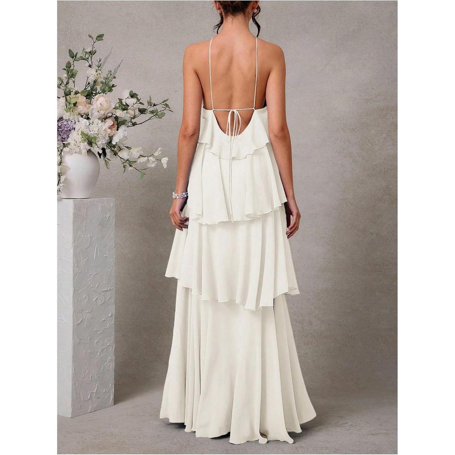 strapless open back dress Lace Open Back Mermaid Sheer Long Sleeve Halter Wedding Dress main image 0
