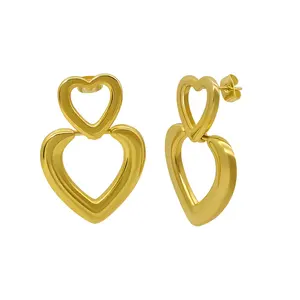 Heart Shape Nice Design Big Size Long Brass Earring Au750 18k Gold Color Brass Jewelry Woman Beautiful Jewelry Wholesale