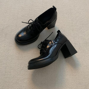 2025 New Women's Black British Style Chunky Heel Leather <b>Shoes</b> Ultra <b>Soft</b> Sheepskin Casual <b>Shoes</b> All-match with Skirts - Product Image 3
