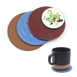 Cheap Custom Logo PU Leather Drink Mat Durable Waterproof Anti-Slip Cup Coaster for Drinks