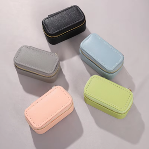 Portable <b>Mini</b> PU Leather Travel Jewelry <b>Box</b> Zipper Closure Velvet Lining Custom Color for Rings Earrings - Product Image 5