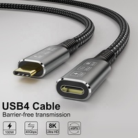 Kabel Ekstensi USB4.0 Male-Female Berlapis Emas dengan Jalinan Nilon Tipe-C, Transmisi Data 40Gbps, Pengisian Daya Cepat 100W PD, Hard Disk, Garansi 12 Bulan