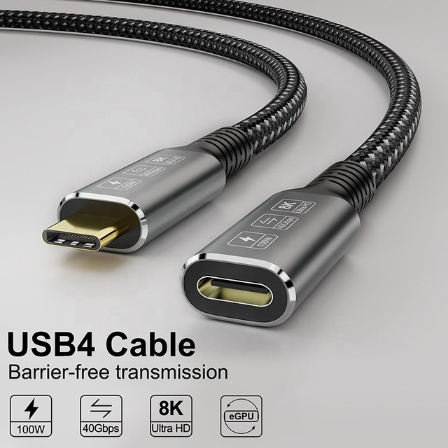 USB4.0 Male-Female Gold Plated Nylon Braided Type-C Extension Cable 40Gbps Data Transmission 100W PD Fast Hard Disk 12 Months