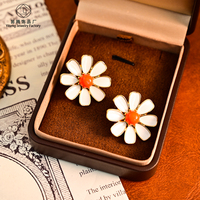 Anting Tusuk Daisy Drip Glaze Berlapis Emas Perhiasan untuk Pemakaian Sehari-hari Hipoalergenik Hadiah untuknya Perhiasan Wanita Minimalis