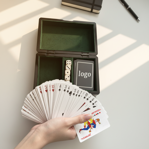 Boîte en bois de luxe laquée noire polie avec doublure en velours vert pour 2 jeux de cartes de poker et jeu de dés - Product Image 4