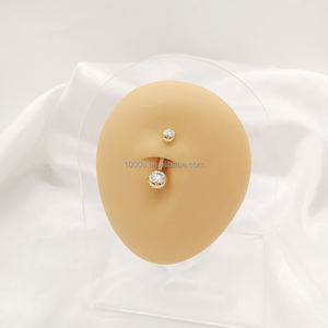 Anillo de oro Real de 14K con moissanita para mujer, joyería personalizada para el vientre, joyería para el ombligo, con botón - Product Image 3