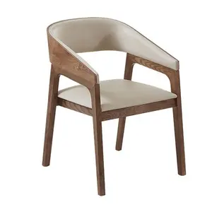 New Style Solid Wood Dining Chair Oak/ash Modern Upholstered Arm Chair Hotel Chair For Restaurant Wood Leather