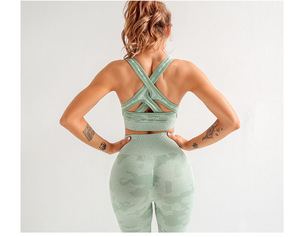 Seamless Activewear Plus Size Fitness Sets Sport Bra+High Waist <strong>Leggings</strong>+<strong>Crop</strong> Top 3PCS Camouflage Long Sleeve Workout Set - Product Image 6
