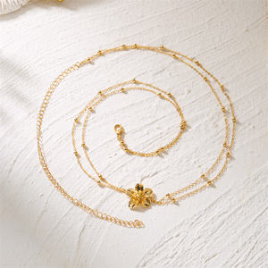 Chaînes de <span class=keywords><strong>ventre</strong></span> RINHOO simples à double couche pour femmes, couleur or, en métal, motif floral, pour bikini, chaîne de taille, bijoux polyvalents pour vacances à la plage - Product Image 4