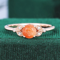 Exquisiter Sterling Silber Blumenförmiger Ring mit Sonnenstein-Fassung, Rhodium-Plattiert, Zertifizierter Christlicher Verlobungsring