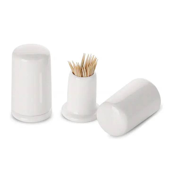 Cure-dents en céramique avec Couvercle Lot de 2, Distributeur de Cure-Dents En Porcelaine Bâton de Cocktail Boîte et Facile À Nettoyer, blanc