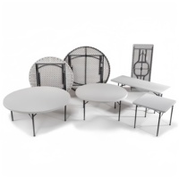 Table ronde à tréteau en métal blanc moderne, portable et réglable pour les repas, les pique-niques en plein air, les restaurants, les hôtels, les événements et les fêtes